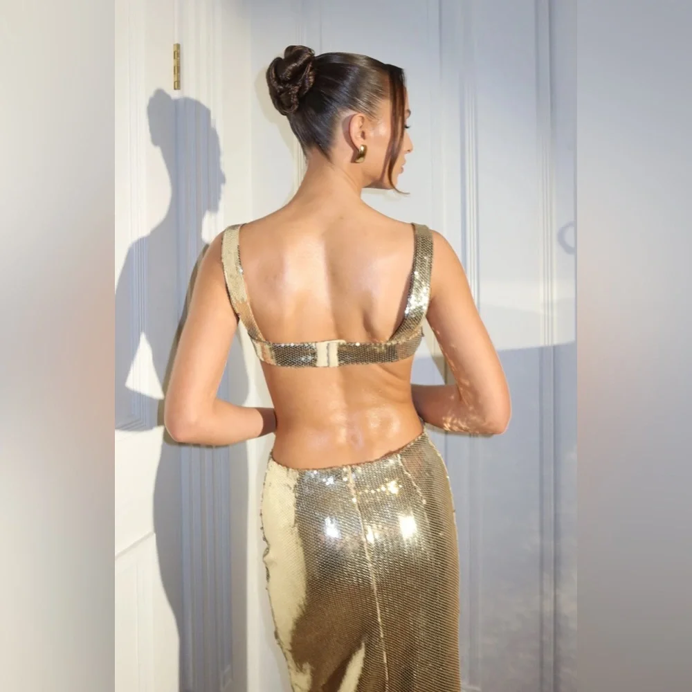 Meshki Adoria Sequin Cut Out Maxi Dress - Gold - Picture 4 of 10